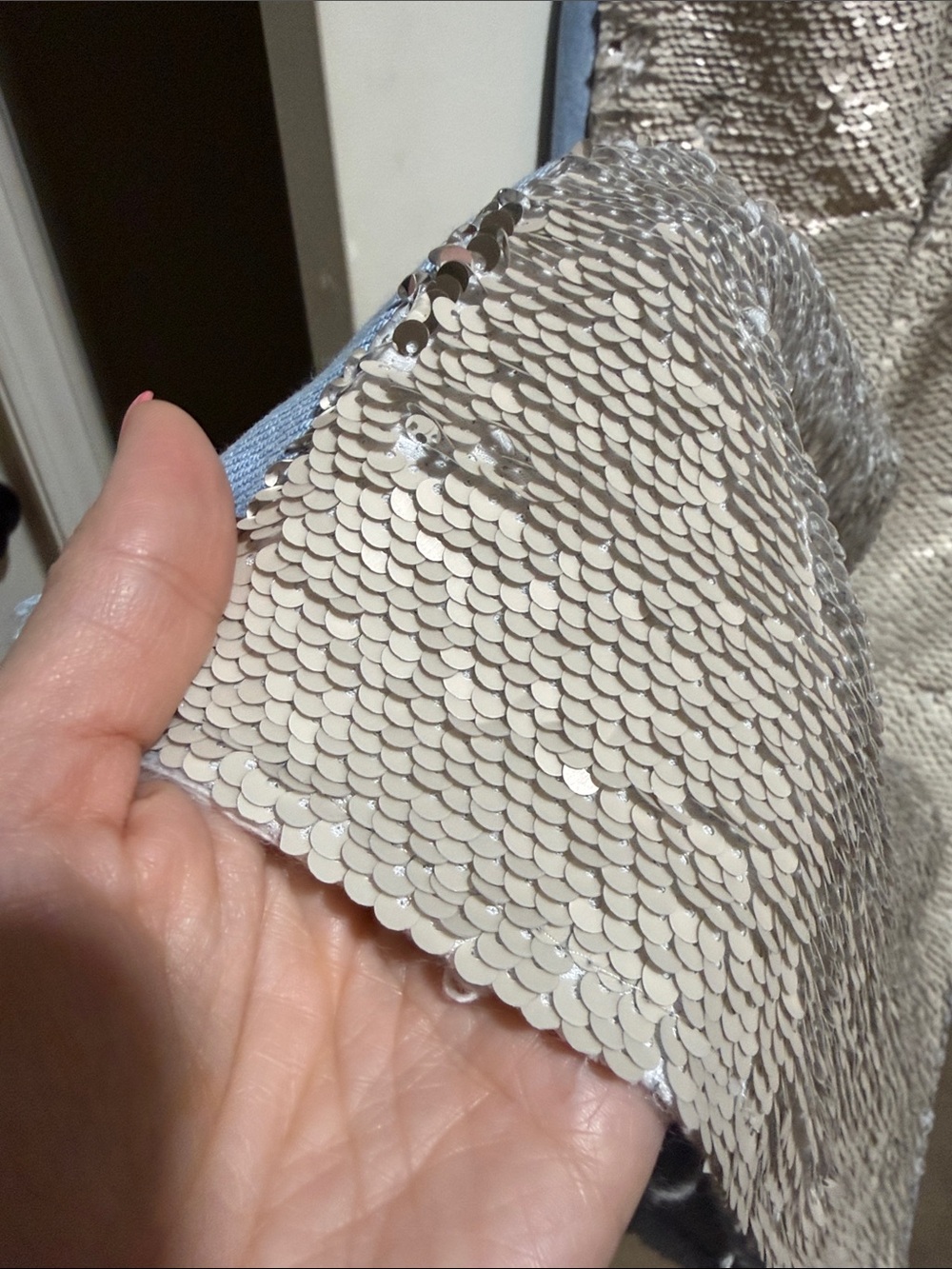 Pilcro anthropologie Wide-Leg Jeans in Light Blue and Beige sequinned Panels 30 - Picture 11 of 13